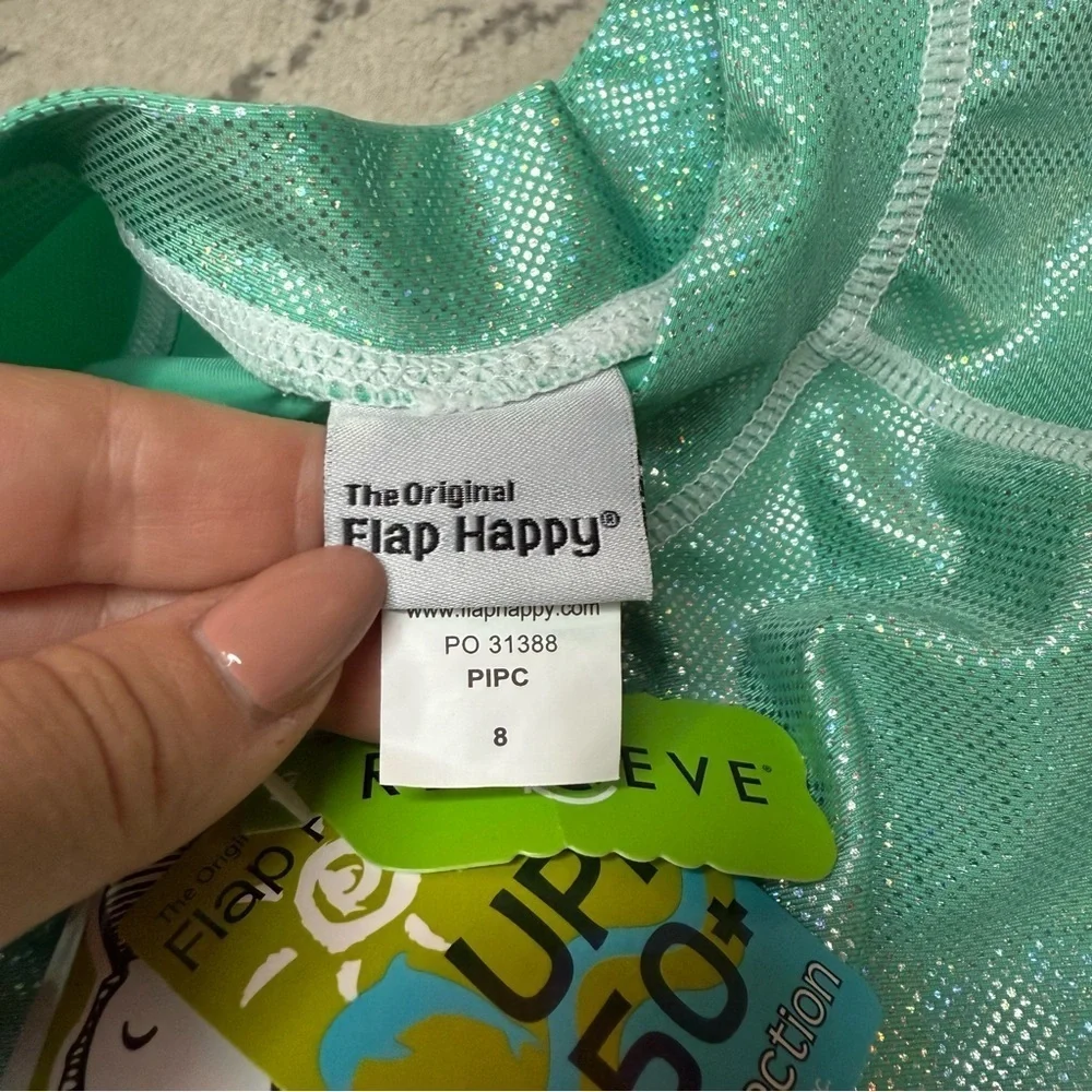 NWT FLAP HAPPY Sparkle Shimmery Teal Blue Longsleeve Rashguard Swim Beach Top